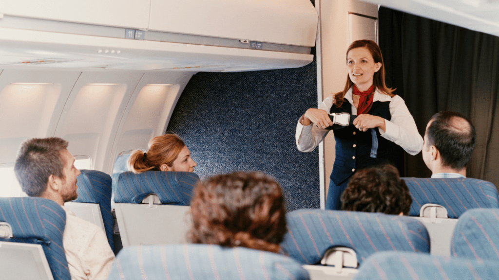 flight health and safety Health and Safety Practices on Mining Flights 16 cabin crew explaining safety procedures to the passengers